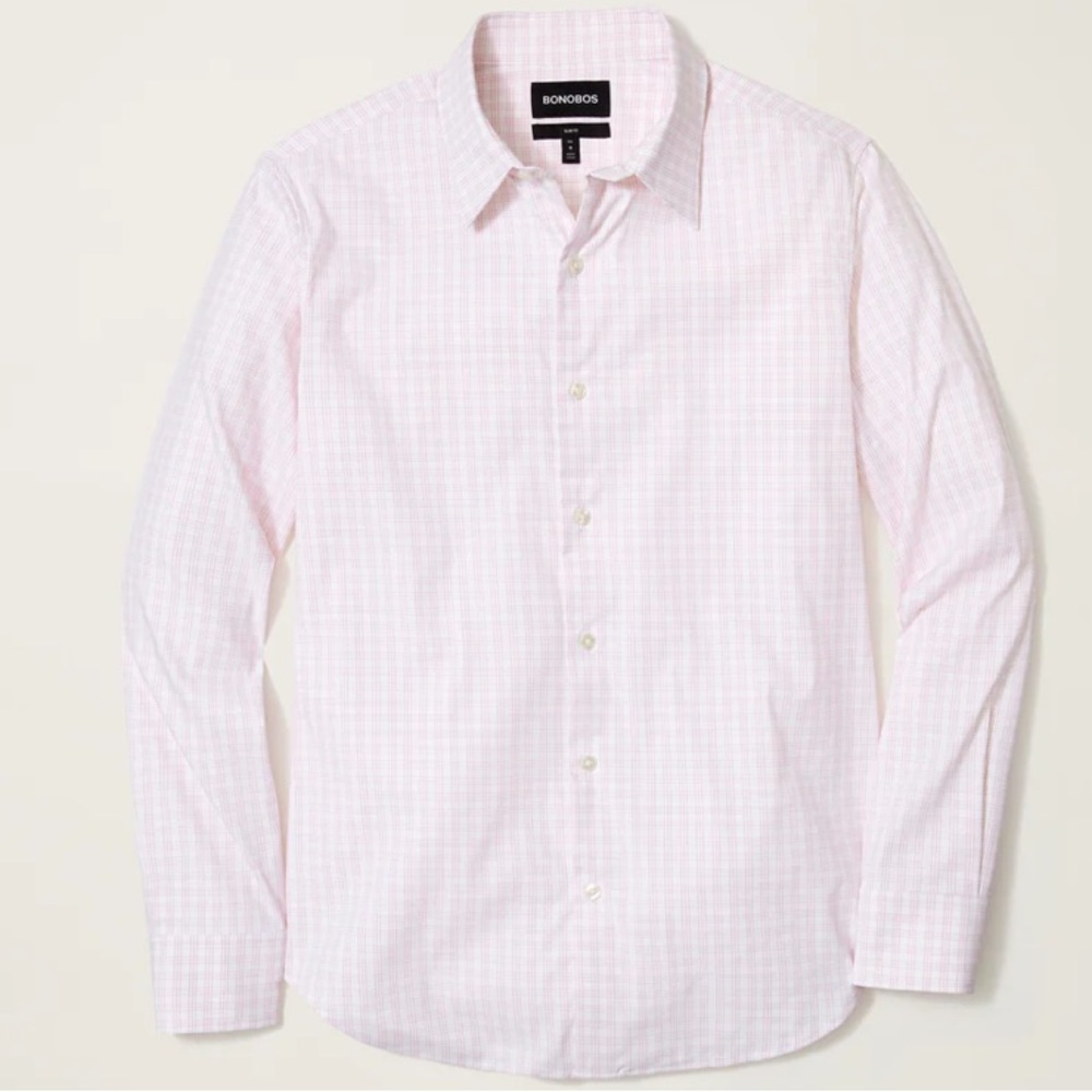 Bonobos slim fit pink & white check Long sleeve button down 16 Neck 34 sleeve